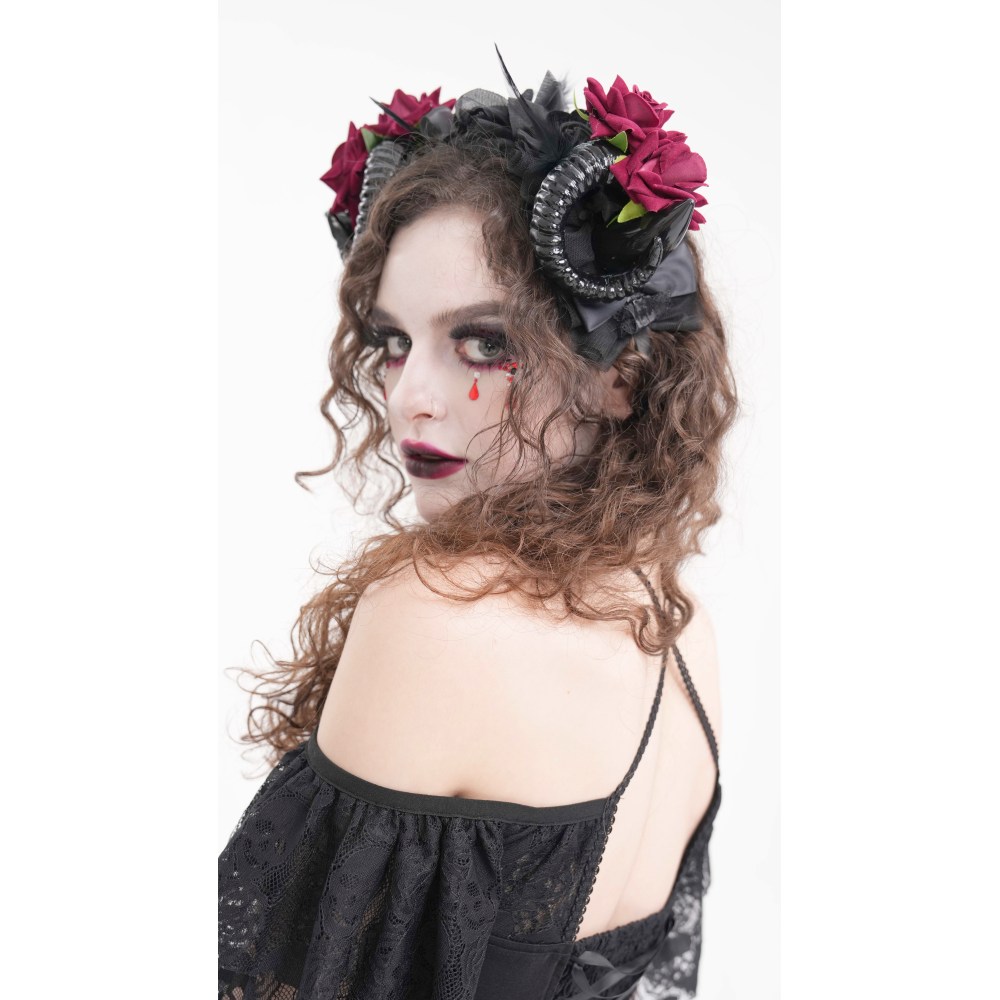 Devil Fashion - Black Devil Rose Horns Haarband - Zwart/Rood